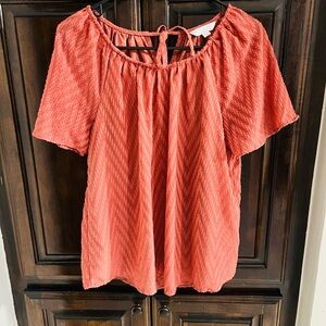 LC Lauren Conrad Coral Textured Peasant Blouse Size Small Boho Short Sleeve Top
